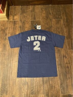 NWT Mens Vintage NY Yankees Derek Jeter Shirt Size CSA Large Blue
